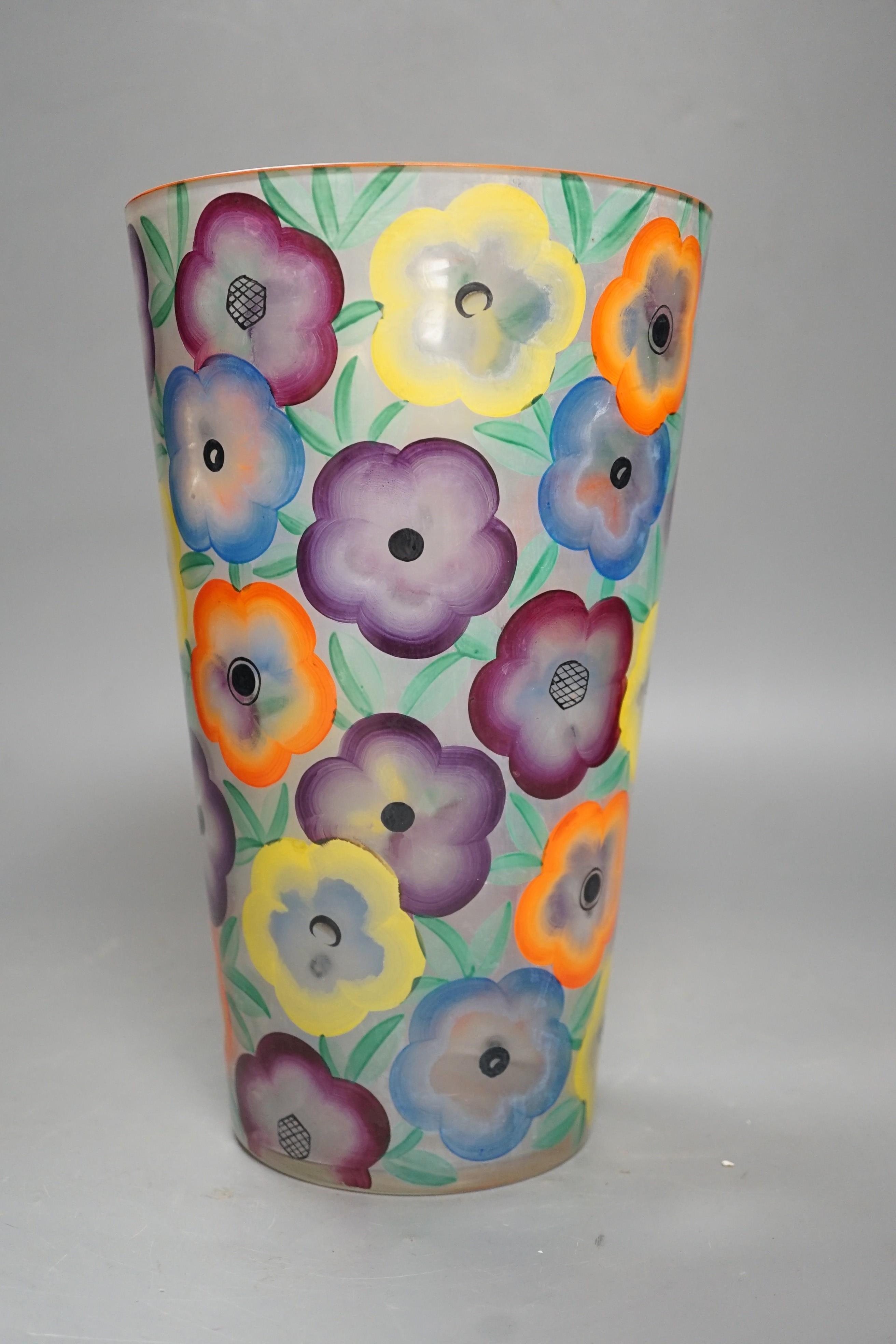 A 1930s/40s floral enamelled glass vase, 27cm